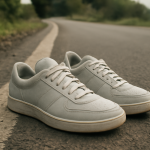 paire de baskets posee au bord route