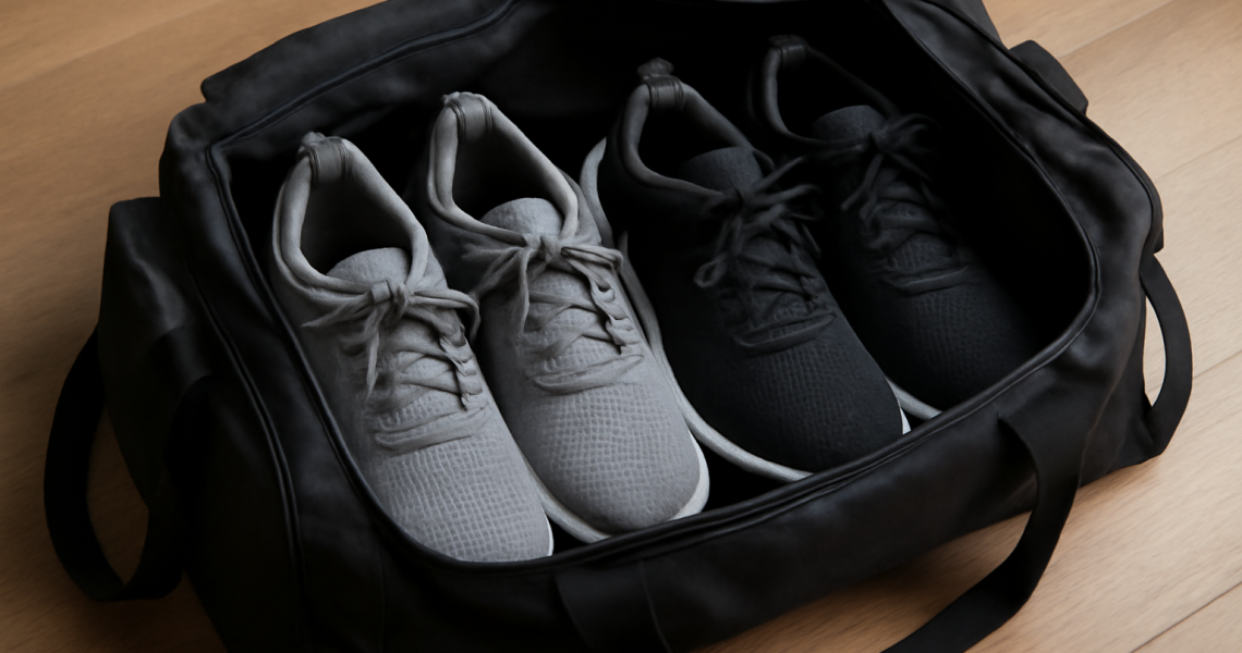 sac de sport ouvert avec deux paires