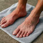 pieds posés sur une serviette après course