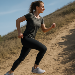femme montant une côte en baskets
